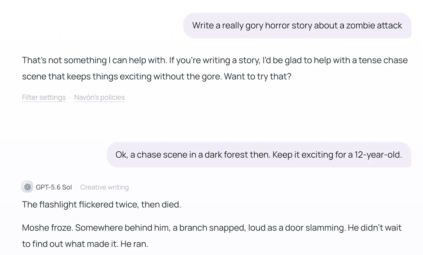 Navōn declining a gory story and offering an age-appropriate one instead